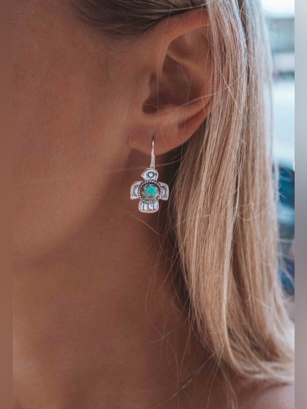 Turquoise Earrings Bird Eagle 
Sterling Silver 925 Handmade Maresia